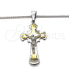 Stainless Steel Pendant Necklace, Crucifix Design, with White Cubic Zirconia, Polished, Two Tone, 04.116.0023.30 (03 MM Thickness, 30 Inches Length)