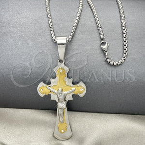 Stainless Steel Necklace — Pendant Necklace Crucifix Design with White Cubic Zirconia — main product view — SKU 128189 | Acero Inoxidable collar — Pendant Necklace Crucifix diseño with blanco Cubic Zirconia — SKU 128189