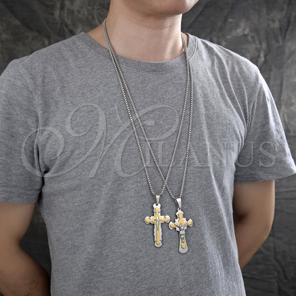 Stainless Steel Necklace — Pendant Necklace Cross Design Polished Two Tone 04. — alternate product view — SKU 128190 | Acero Inoxidable collar — Pendant Necklace cruz diseño pulido Two Tone 04. — SKU 128190