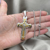 Stainless Steel Pendant Necklace, Cross Design, Polished, Two Tone, 04.116.0024.30 (03 MM Thickness, 30 Inches Length)