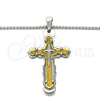 Stainless Steel Pendant Necklace, Cross Design, Polished, Two Tone, 04.116.0024.30 (03 MM Thickness, 30 Inches Length)