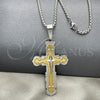 Stainless Steel Pendant Necklace, Cross Design, Polished, Two Tone, 04.116.0024.30 (03 MM Thickness, 30 Inches Length)