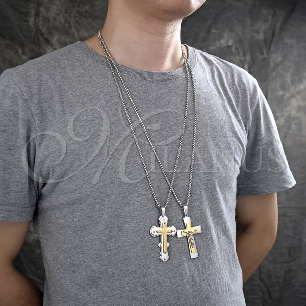 Stainless Steel Necklace — Pendant Necklace Crucifix Design Polished Two Tone 04. — alternate product view — SKU 128191 | Acero Inoxidable collar — Pendant Necklace Crucifix diseño pulido Two Tone 04. — SKU 128191