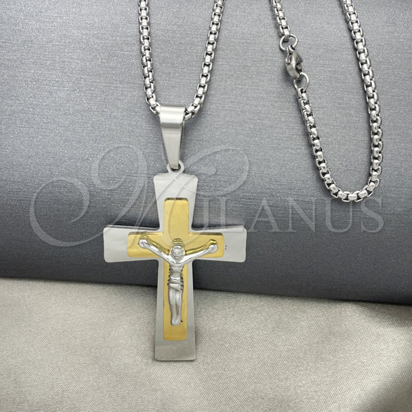 Stainless Steel Necklace — Pendant Necklace Crucifix Design Polished Two Tone 04. — main product view — SKU 128191 | Acero Inoxidable collar — Pendant Necklace Crucifix diseño pulido Two Tone 04. — SKU 128191