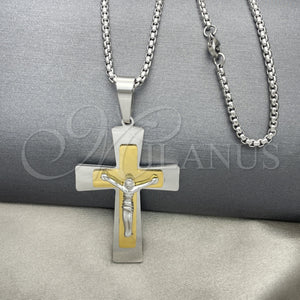 Stainless Steel Necklace — Pendant Necklace Crucifix Design Polished Two Tone 04. — main product view — SKU 128191 | Acero Inoxidable collar — Pendant Necklace Crucifix diseño pulido Two Tone 04. — SKU 128191