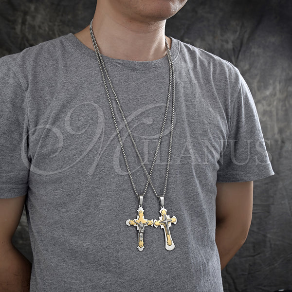 Stainless Steel Necklace — Pendant Necklace Cross Design Polished Two Tone 04. — alternate product view — SKU 128194 | Acero Inoxidable collar — Pendant Necklace cruz diseño pulido Two Tone 04. — SKU 128194