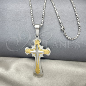 Stainless Steel Necklace — Pendant Necklace Cross Design Polished Two Tone 04. — main product view — SKU 128194 | Acero Inoxidable collar — Pendant Necklace cruz diseño pulido Two Tone 04. — SKU 128194