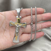 Stainless Steel Pendant Necklace, Crucifix Design, Polished, Two Tone, 04.116.0030.30 (03 MM Thickness, 30 Inches Length)