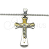 Stainless Steel Pendant Necklace, Crucifix Design, Polished, Two Tone, 04.116.0030.30 (03 MM Thickness, 30 Inches Length)