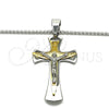 Stainless Steel Pendant Necklace, Crucifix Design, Polished, Two Tone, 04.116.0030.30 (03 MM Thickness, 30 Inches Length)