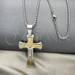 Stainless Steel Necklace — Pendant Necklace Crucifix Design Polished Two Tone 04. — main product view — SKU 128196 | Acero Inoxidable collar — Pendant Necklace Crucifix diseño pulido Two Tone 04. — SKU 128196