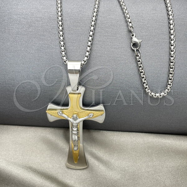 Stainless Steel Necklace — Pendant Necklace Crucifix Design Polished Two Tone 04. — main product view — SKU 128196 | Acero Inoxidable collar — Pendant Necklace Crucifix diseño pulido Two Tone 04. — SKU 128196
