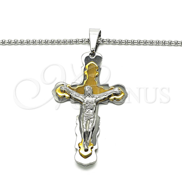Stainless Steel Pendant Necklace, Crucifix Design, Polished, Two Tone, 04.166.0033.30 (03 MM Thickness, 30 Inches Length)