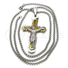 Stainless Steel Pendant Necklace, Crucifix Design, Polished, Two Tone, 04.166.0033.30 (03 MM Thickness, 30 Inches Length)