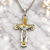 Stainless Steel Pendant Necklace, Crucifix Design, Polished, Two Tone, 04.166.0033.30 (03 MM Thickness, 30 Inches Length)