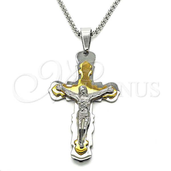 Stainless Steel Pendant Necklace, Crucifix Design, Polished, Two Tone, 04.166.0033.30 (03 MM Thickness, 30 Inches Length)