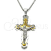 Stainless Steel Pendant Necklace, Crucifix Design, Polished, Two Tone, 04.166.0033.30 (03 MM Thickness, 30 Inches Length)