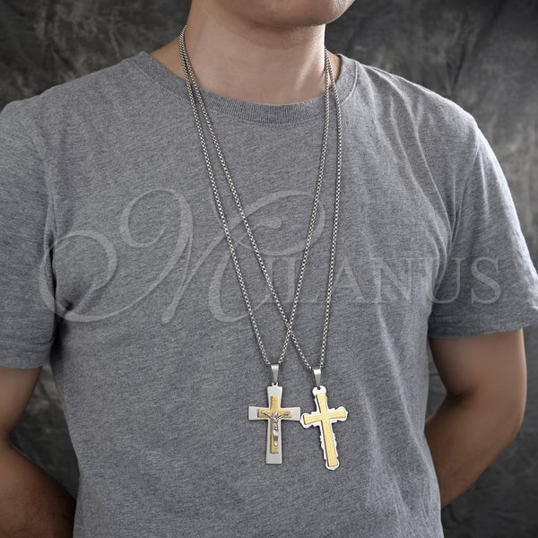 Stainless Steel Necklace — Pendant Necklace Crucifix Design Polished Two Tone 04. — alternate product view — SKU 128199 | Acero Inoxidable collar — Pendant Necklace Crucifix diseño pulido Two Tone 04. — SKU 128199