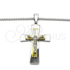 Stainless Steel Pendant Necklace, Crucifix Design, Polished, Two Tone, 04.116.0032.30 (03 MM Thickness, 30 Inches Length)