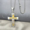 Stainless Steel Pendant Necklace, Crucifix Design, Polished, Two Tone, 04.116.0032.30 (03 MM Thickness, 30 Inches Length)