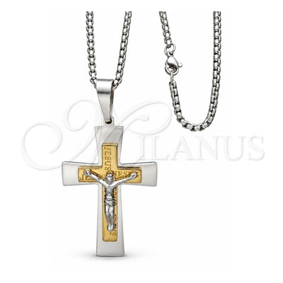 Stainless Steel Pendant Necklace, Crucifix Design, Polished, Two Tone, 04.116.0032.30 (03 MM Thickness, 30 Inches Length)