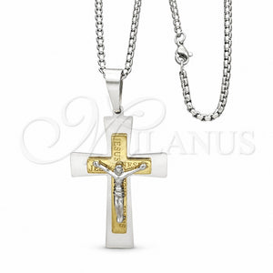 Stainless Steel Pendant Necklace, Crucifix Design, Polished, Two Tone, 04.116.0032.30 (03 MM Thickness, 30 Inches Length)