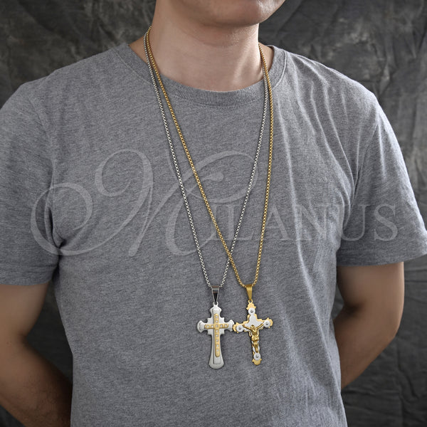 Stainless Steel Necklace — Pendant Necklace Cross Design with White Cubic Zirconia — alternate product view — SKU 128200 | Acero Inoxidable collar — Pendant Necklace cruz diseño with blanco Cubic Zirconia — SKU 128200
