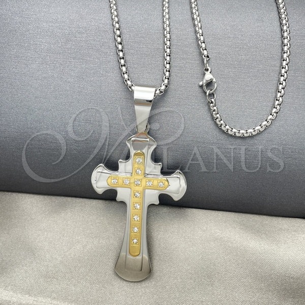 Stainless Steel Necklace — Pendant Necklace Cross Design with White Cubic Zirconia — main product view — SKU 128200 | Acero Inoxidable collar — Pendant Necklace cruz diseño with blanco Cubic Zirconia — SKU 128200