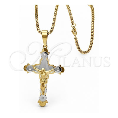 Stainless Steel Pendant Necklace, Crucifix Design, Polished, Two Tone, 04.116.0035.30 (03 MM Thickness, 30 Inches Length)