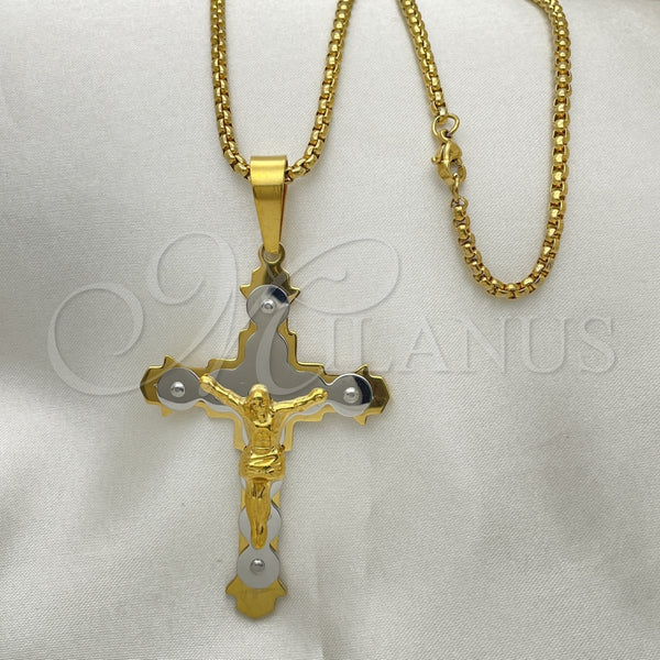 Stainless Steel Necklace — Pendant Necklace Crucifix Design Polished Two Tone 04. — main product view — SKU 128201 | Acero Inoxidable collar — Pendant Necklace Crucifix diseño pulido Two Tone 04. — SKU 128201