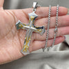 Stainless Steel Pendant Necklace, Cross Design, Polished, Two Tone, 04.116.0038.30 (03 MM Thickness, 30 Inches Length)