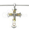 Stainless Steel Pendant Necklace, Cross Design, Polished, Two Tone, 04.116.0038.30 (03 MM Thickness, 30 Inches Length)