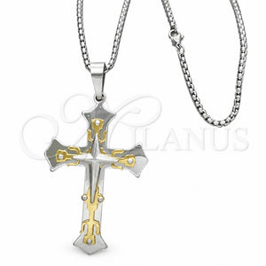 Stainless Steel Pendant Necklace, Cross Design, Polished, Two Tone, 04.116.0038.30 (03 MM Thickness, 30 Inches Length)