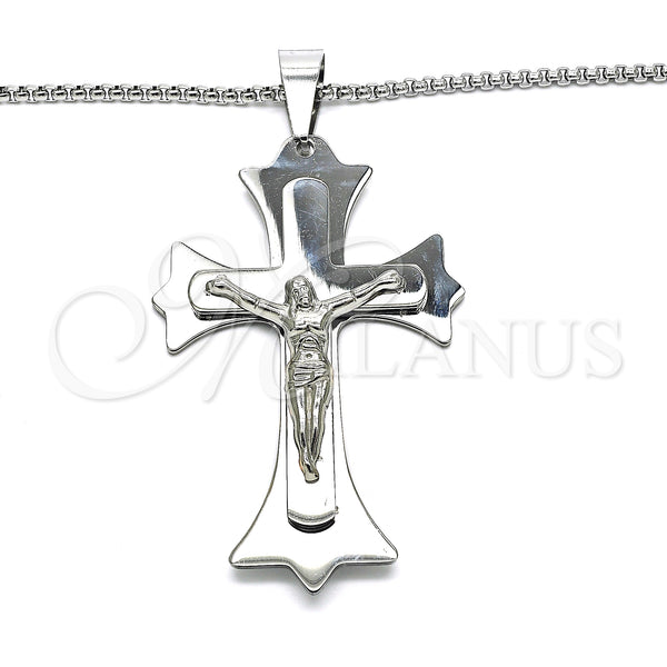 Stainless Steel Pendant Necklace, Crucifix Design, Polished, Steel Finish, 04.116.0042.30 (03 MM Thickness, 30 Inches Length)