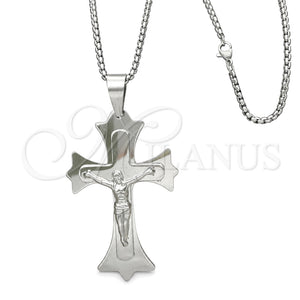 Stainless Steel Pendant Necklace, Crucifix Design, Polished, Steel Finish, 04.116.0042.30 (03 MM Thickness, 30 Inches Length)