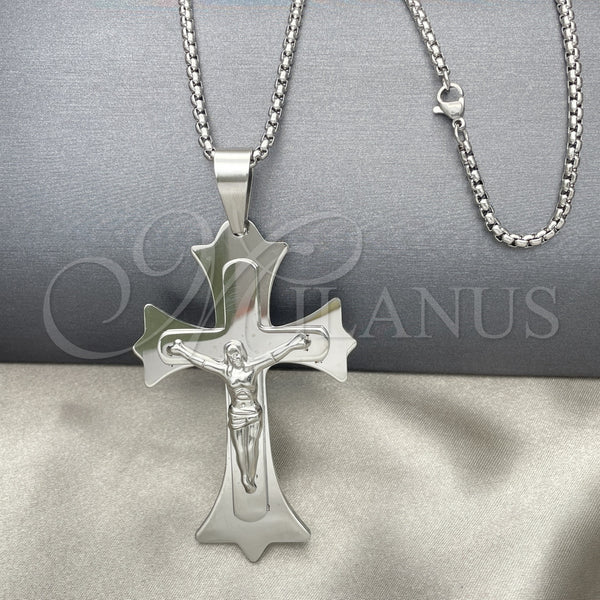 Stainless Steel Pendant Necklace, Crucifix Design, Polished, Steel Finish, 04.116.0042.30 (03 MM Thickness, 30 Inches Length)