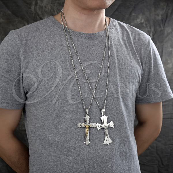 Stainless Steel Necklace — Pendant Necklace Crucifix Design Polished Two Tone 04. — alternate product view — SKU 128209 | Acero Inoxidable collar — Pendant Necklace Crucifix diseño pulido Two Tone 04. — SKU 128209