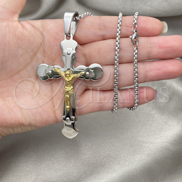 Stainless Steel Pendant Necklace, Crucifix Design, Polished, Two Tone, 04.116.0043.30 (03 MM Thickness, 30 Inches Length)