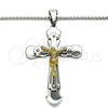 Stainless Steel Pendant Necklace, Crucifix Design, Polished, Two Tone, 04.116.0043.30 (03 MM Thickness, 30 Inches Length)