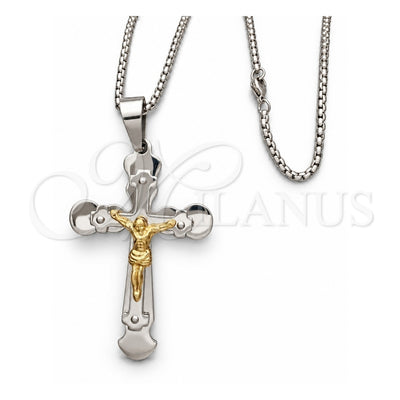 Stainless Steel Pendant Necklace, Crucifix Design, Polished, Two Tone, 04.116.0043.30 (03 MM Thickness, 30 Inches Length)