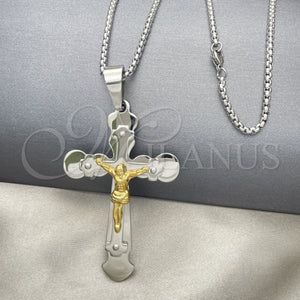 Stainless Steel Necklace — Pendant Necklace Crucifix Design Polished Two Tone 04. — main product view — SKU 128209 | Acero Inoxidable collar — Pendant Necklace Crucifix diseño pulido Two Tone 04. — SKU 128209