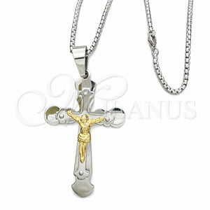 Stainless Steel Pendant Necklace, Crucifix Design, Polished, Two Tone, 04.116.0043.30 (03 MM Thickness, 30 Inches Length)
