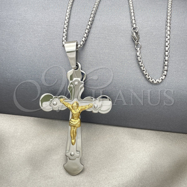 Stainless Steel Necklace — Pendant Necklace Crucifix Design Polished Two Tone 04. — main product view — SKU 128209 | Acero Inoxidable collar — Pendant Necklace Crucifix diseño pulido Two Tone 04. — SKU 128209