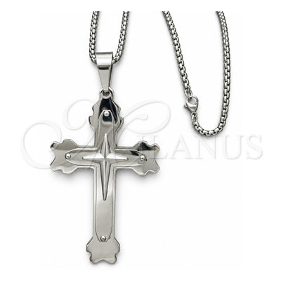 Stainless Steel Pendant Necklace, Cross Design, Polished, Steel Finish, 04.116.0044.30 (03 MM Thickness, 30 Inches Length)