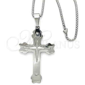 Stainless Steel Pendant Necklace, Cross Design, Polished, Steel Finish, 04.116.0044.30 (03 MM Thickness, 30 Inches Length)