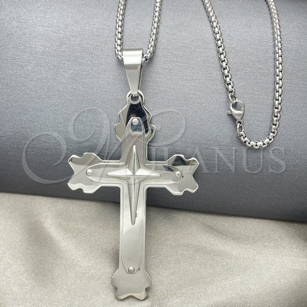 Stainless Steel Pendant Necklace, Cross Design, Polished, Steel Finish, 04.116.0044.30 (03 MM Thickness, 30 Inches Length)