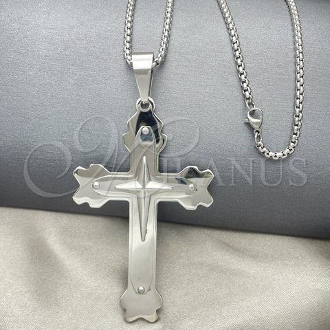 Stainless Steel Pendant Necklace, Cross Design, Polished, Steel Finish, 04.116.0044.30 (03 MM Thickness, 30 Inches Length)