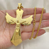 Stainless Steel Pendant Necklace, Crucifix Design, Polished, Golden Finish, 04.116.0047.30 (03 MM Thickness, 30 Inches Length)