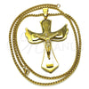 Stainless Steel Pendant Necklace, Crucifix Design, Polished, Golden Finish, 04.116.0047.30 (03 MM Thickness, 30 Inches Length)