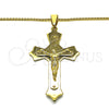 Stainless Steel Pendant Necklace, Crucifix Design, Polished, Golden Finish, 04.116.0048.30 (03 MM Thickness, 30 Inches Length)